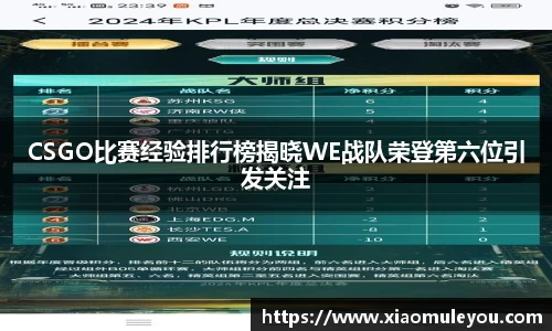CSGO比赛经验排行榜揭晓WE战队荣登第六位引发关注